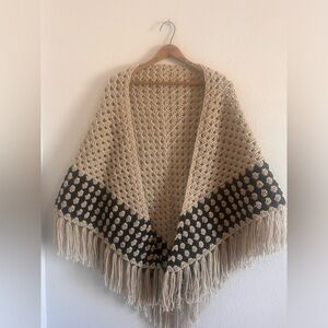 Handmade Crochet Fringed Shawl